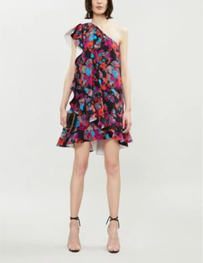 Shop Givenchy Asymmetric Floral-print Silk-crepe Mini Dress In Multicoloured