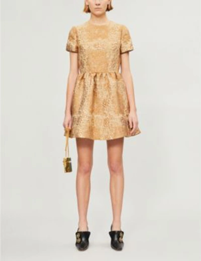 Shop Valentino Floral Jacquard Cloque Dress In Gold