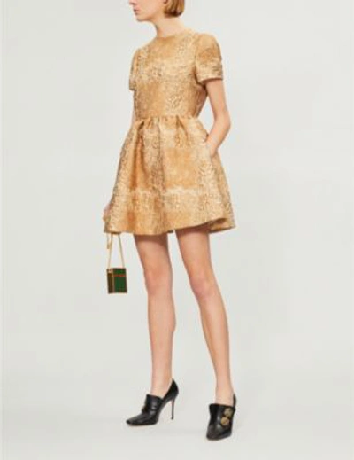 Shop Valentino Floral Jacquard Cloque Dress In Gold