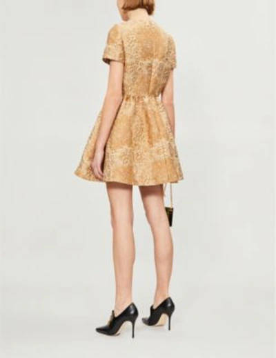 Shop Valentino Floral Jacquard Cloque Dress In Gold