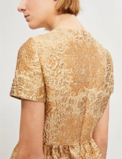 Shop Valentino Floral Jacquard Cloque Dress In Gold