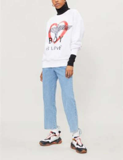 Shop Boy London Is Love Cotton-jersey Sweatshirt In White