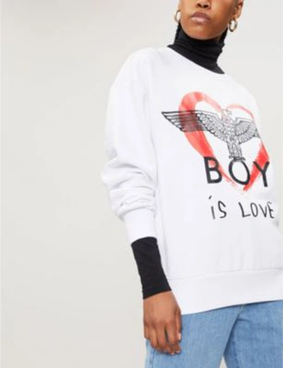 Shop Boy London Is Love Cotton-jersey Sweatshirt In White