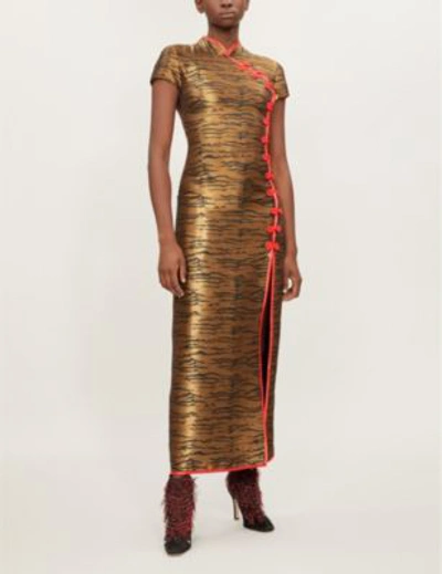 Shop De La Vali Suki Tiger-pattern Jacquard Midi Dress