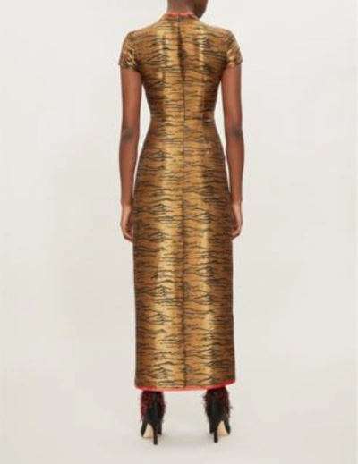 Shop De La Vali Suki Tiger-pattern Jacquard Midi Dress