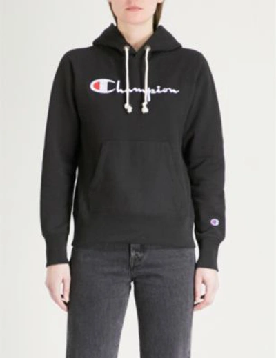 Shop Champion Logo-embroidered Cotton-jersey Hoody In Nbk