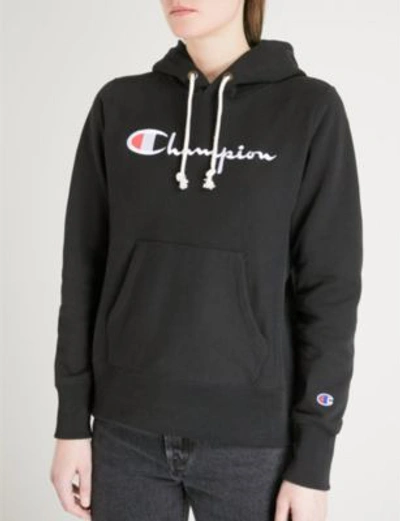 Shop Champion Logo-embroidered Cotton-jersey Hoody In Nbk