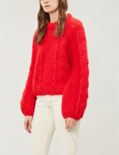 Ganni Julliard Cable-knit Mohair And Wool-blend Jumper In Red | ModeSens