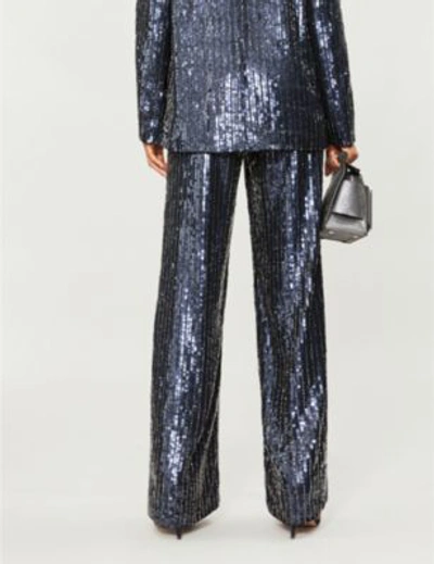 Shop Alice And Olivia Racquel Wide-leg Sequinned And Beaded Trousers In Blk/spphre
