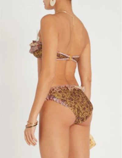 Shop Zimmermann Pink And Brown Juniper Ruched Zebra-print Bandeau Bikini Top In Spliced