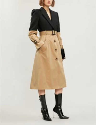 Shop Alexander Mcqueen Contrast-panel Cotton And Wool-blend Trench Coat In Beige