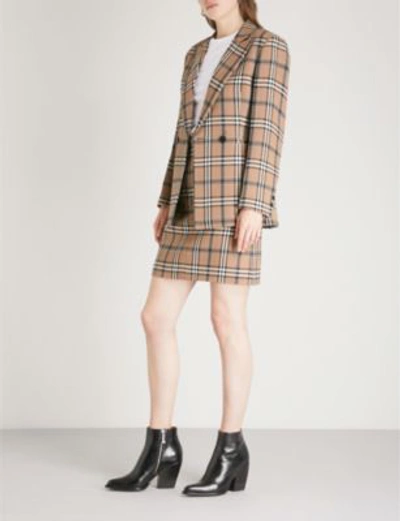 Shop Sandro Checked Woven Jacket In Camel