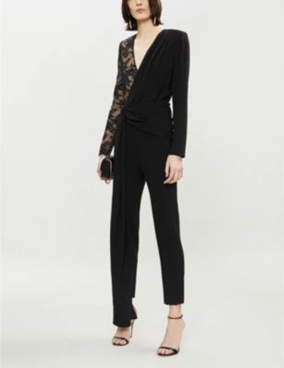 Shop Givenchy Lace-panel Silk And Wool Jumpsuit In Black