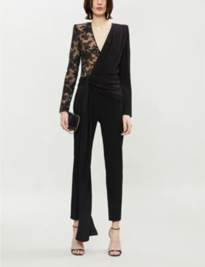 Shop Givenchy Lace-panel Silk And Wool Jumpsuit In Black