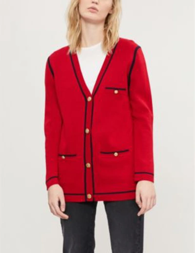 Shop Claudie Pierlot Maxi-long Wool-blend Cardigan In Carmin