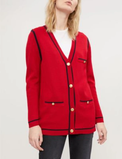 Shop Claudie Pierlot Maxi-long Wool-blend Cardigan In Carmin