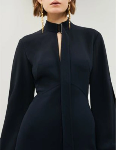 Shop Victoria Beckham Tie-neck Crepe Midi Dress In Deep Navy