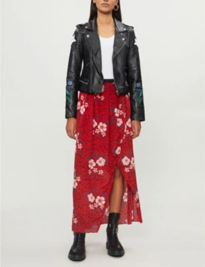 Shop Zadig & Voltaire Josia Pensee Floral-print Silk Maxi Skirt In Rouge