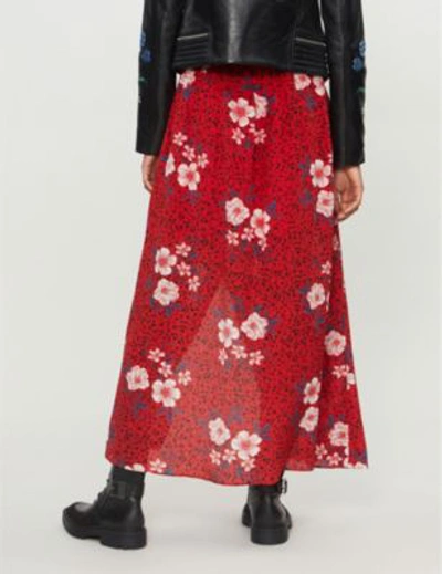 Shop Zadig & Voltaire Josia Pensee Floral-print Silk Maxi Skirt In Rouge