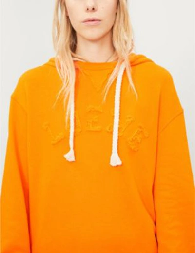 Shop Loewe Distressed Logo-embroidered Cotton Hoody In Orange