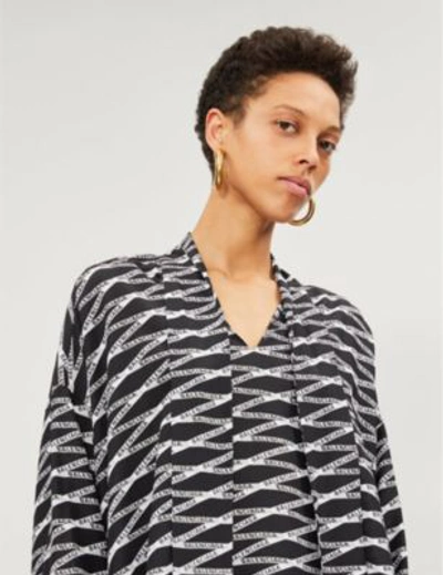 Shop Balenciaga Women's Grey Zigzag Logo-print Silk Shirt