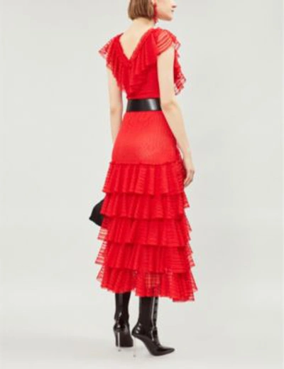 Shop Alexander Mcqueen Ruffled Silk Dress In Lust Red/red