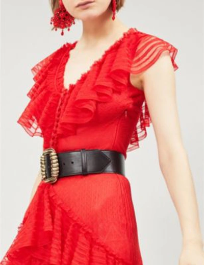 Shop Alexander Mcqueen Ruffled Silk Dress In Lust Red/red
