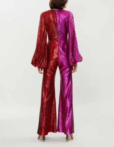 Shop Halpern Two-tone Sequinned Jumpsuit In Red Pink
