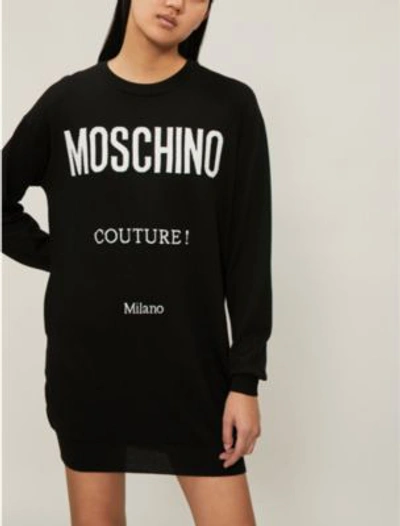 Shop Moschino Couture-print Wool Sweatshirt Dress In Black
