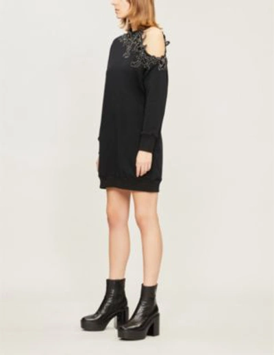 Shop Christopher Kane Sequin-embellished Asymmetric Cotton-jersey Mini Dress In Black