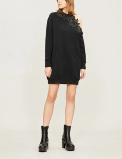 Shop Christopher Kane Sequin-embellished Asymmetric Cotton-jersey Mini Dress In Black