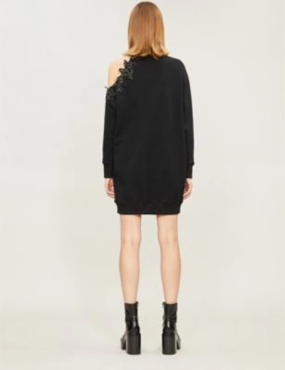Shop Christopher Kane Sequin-embellished Asymmetric Cotton-jersey Mini Dress In Black