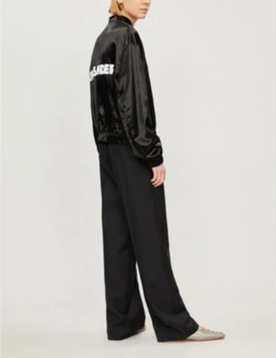 Shop Jil Sander Logo-back Satin Bomber Jacket In Black