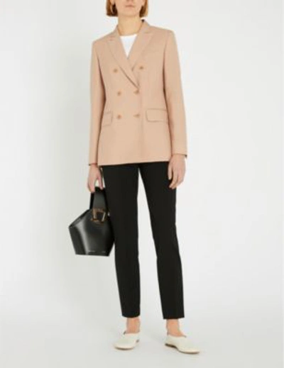 Shop Max Mara Double-breasted Mohair And Silk-blend Jacket In Powder
