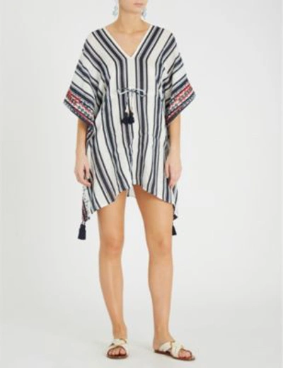 Shop Tory Burch Ravena Striped Linen Kaftan In Tory Navy Awning Stripe