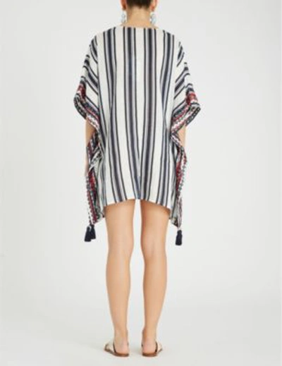 Shop Tory Burch Ravena Striped Linen Kaftan In Tory Navy Awning Stripe