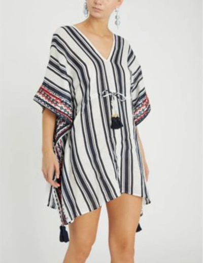 Shop Tory Burch Ravena Striped Linen Kaftan In Tory Navy Awning Stripe