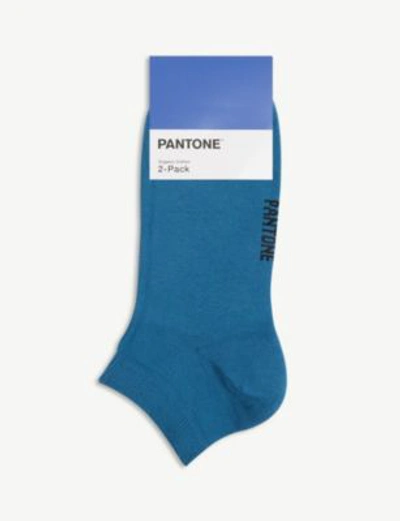 Shop Pantone Ankle Cut Cotton-blend Socks Pack Of Two In Petrol