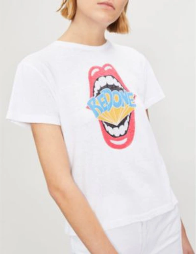 Shop Re/done Logo-print Cotton-jersey T-shirt In Optic White