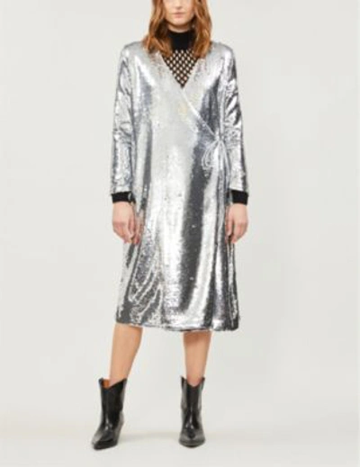 Shop Ganni Sonora Sequinned Dress In Silver