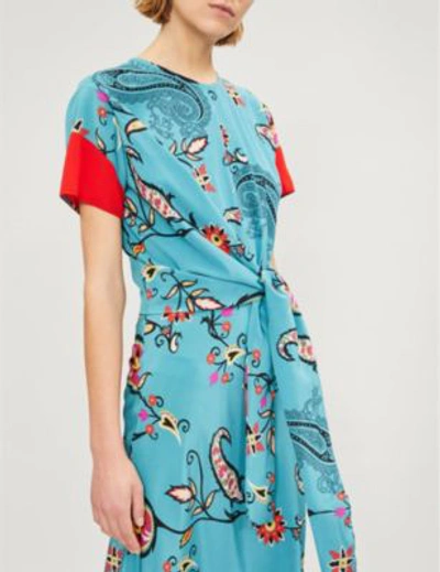 Shop Etro Paisley-print Asymmetric Silk-crepe Midi Dress In Light Blue
