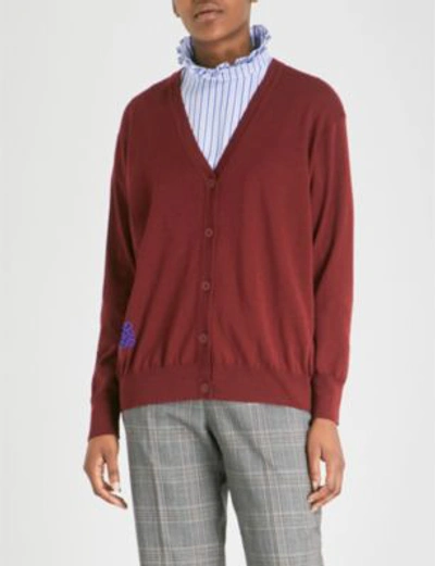 Shop Sandro Fine-knit Wool Cardigan In Rubis