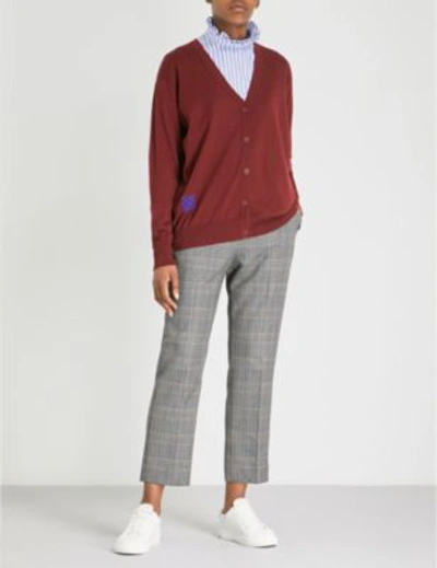 Shop Sandro Fine-knit Wool Cardigan In Rubis