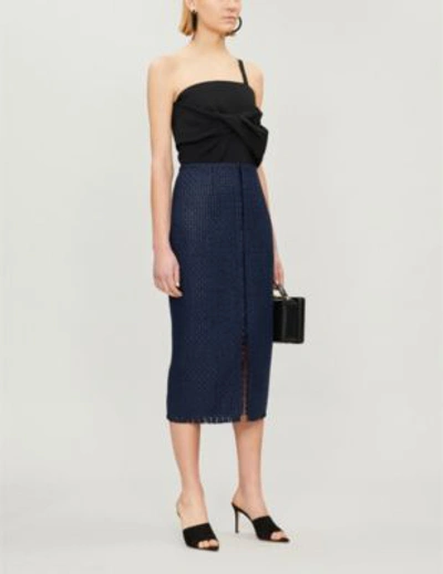 Shop Roland Mouret Morita One-shoulder Wool-crepe Dress In Navy/blk