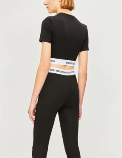 Shop Paco Rabanne Cropped Stretch-jersey T-shirt In Black