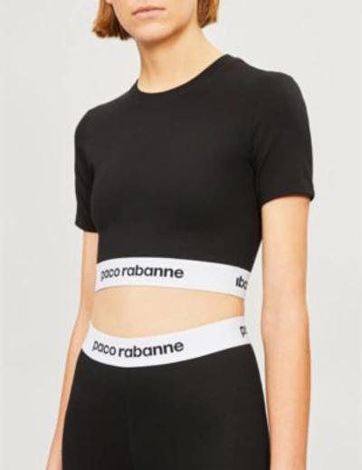 Shop Paco Rabanne Cropped Stretch-jersey T-shirt In Black