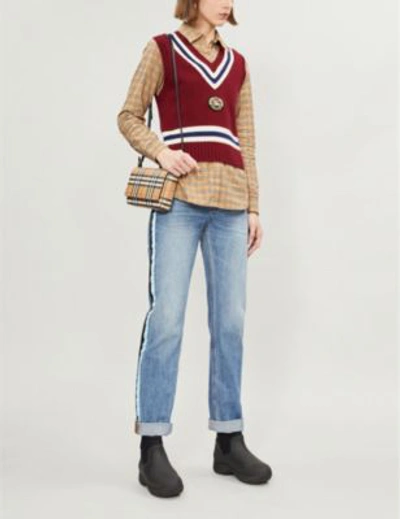 Shop Burberry Crest-embroidered Sleeveless Wool And Cashmere-blend Top In Burgundy