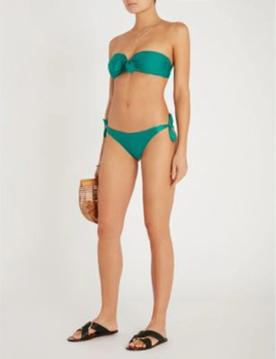 Shop Zimmermann Heathers Tied-front Bandeau Bikini In Bottle Green