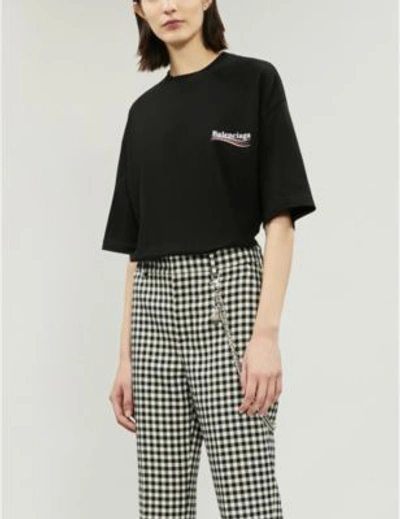 Shop Balenciaga Logo-print Oversized Cotton-jersey T-shirt In Black