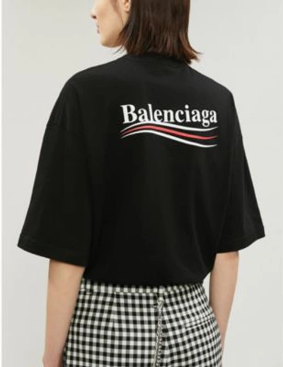 Shop Balenciaga Logo-print Oversized Cotton-jersey T-shirt In Black